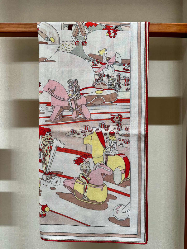 Locomotion Shawl 140 CM In Red Colorful Cashmere And Silk 384145