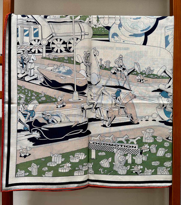 Locomotion Shawl 140 CM In Dark Blue Colorful Cashmere And Silk 384146