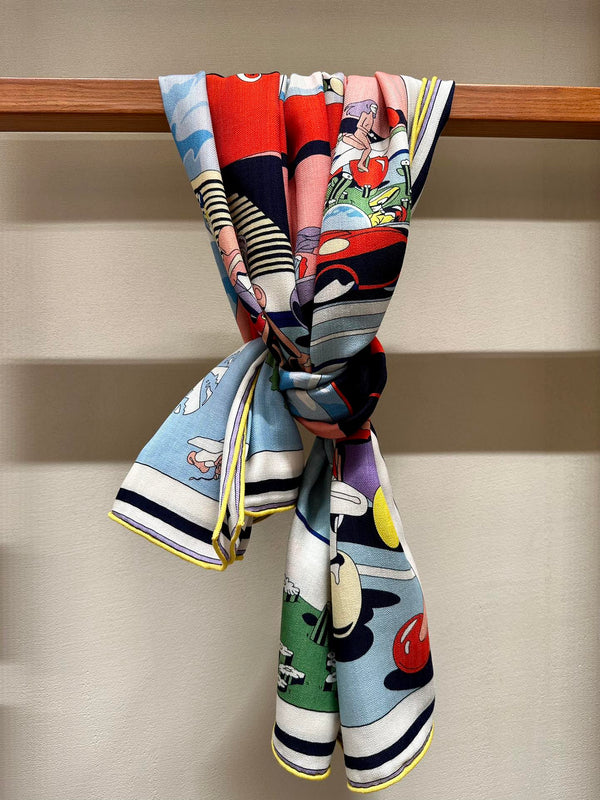 Locomotion Shawl 140 CM In Light Blue Colorful Cashmere And Silk 384147