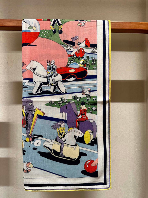 Locomotion Shawl 140 CM In Light Blue Colorful Cashmere And Silk 384147