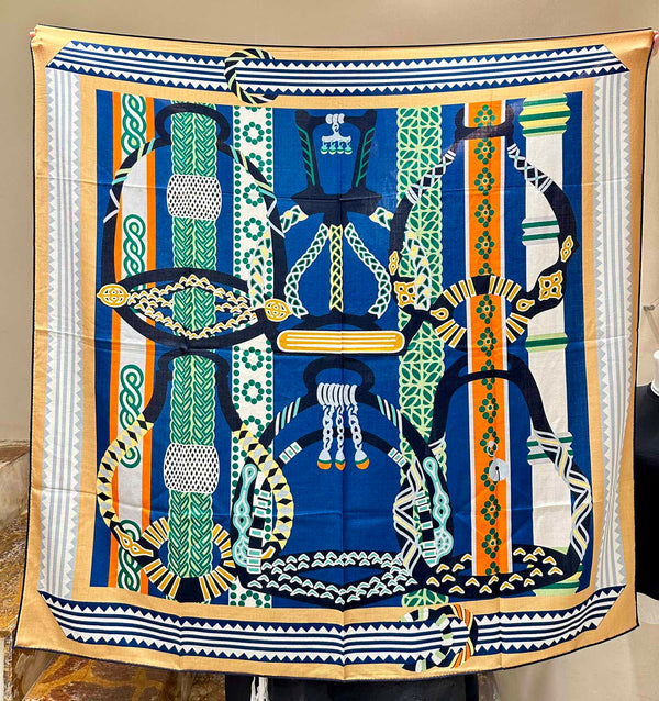 Square Scarf 140 CM Green Mix Blue Colorful Silk