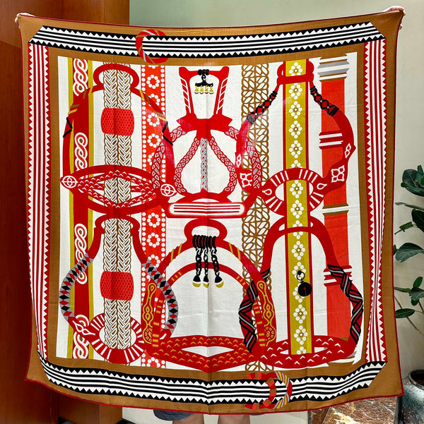 Square Scarf 140 CM Red Colorful Silk