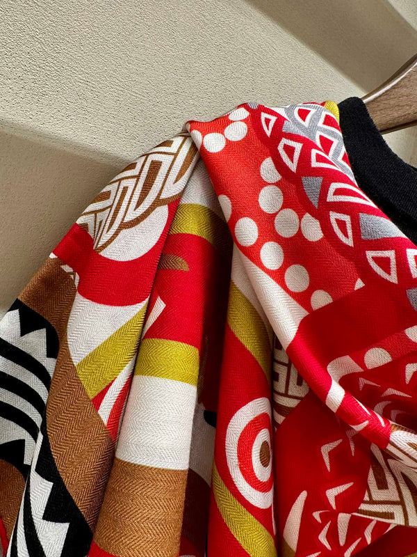 Square Scarf 140 CM Red Colorful Silk