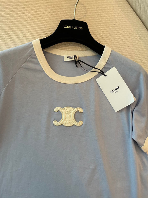 Celine T-shirt Light Blue mix White Cotton