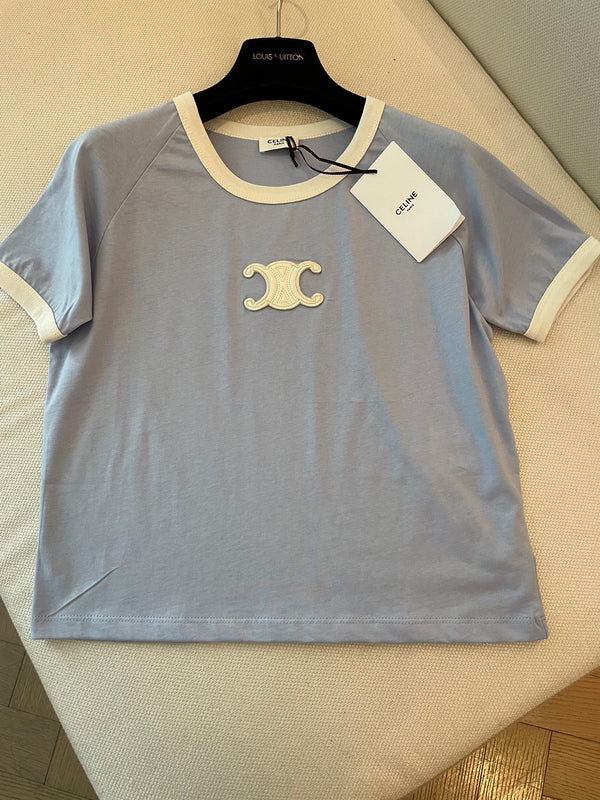 Celine T-shirt Light Blue mix White Cotton
