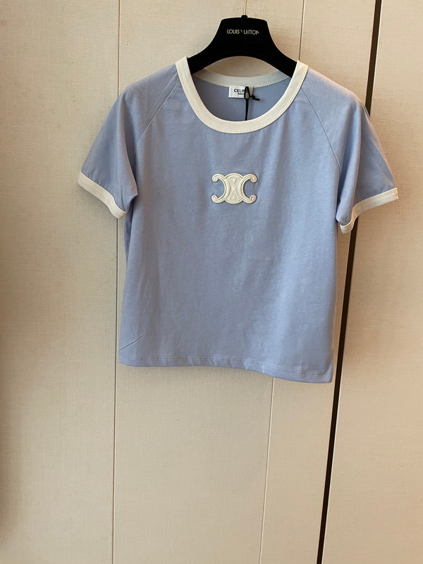 Celine T-shirt Light Blue mix White Cotton