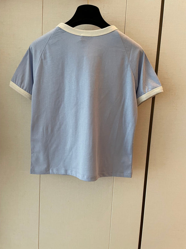 Celine T-shirt Light Blue mix White Cotton