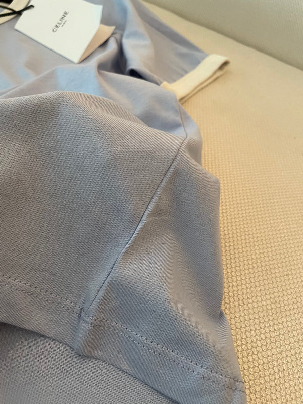 Celine T-shirt Light Blue mix White Cotton