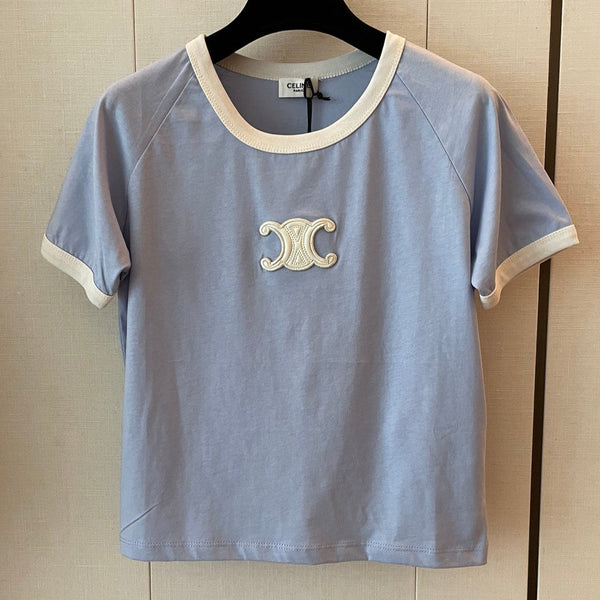 Celine T-shirt Light Blue mix White Cotton