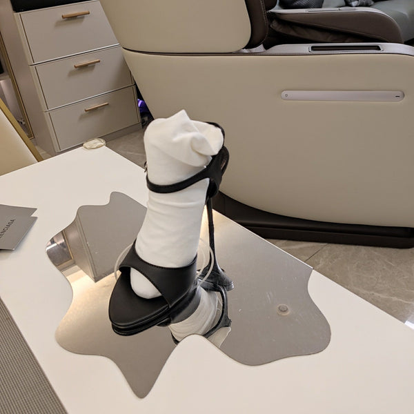 OPEN TOE STRAPPY HIGH HEEL IN BLACK CALFSKIN