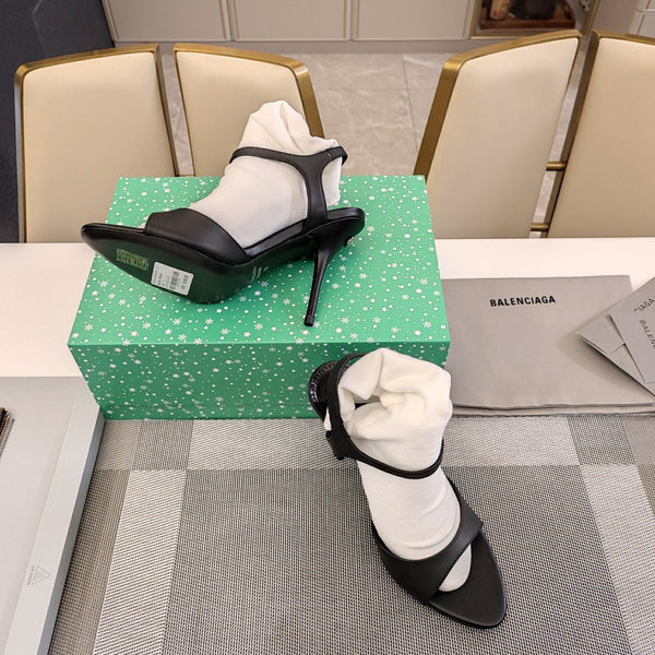 OPEN TOE STRAPPY HIGH HEEL IN BLACK CALFSKIN