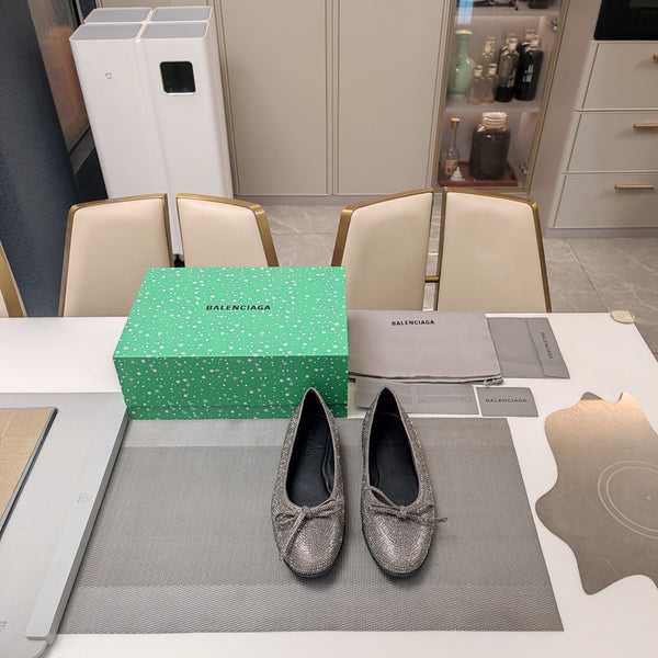 Balen 25 bow ballet flat attached rhinestones in grey calfskin 184484