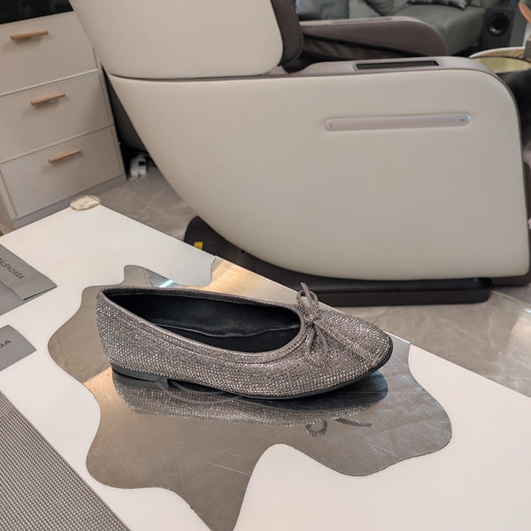 Balen 25 bow ballet flat attached rhinestones in grey calfskin 184484