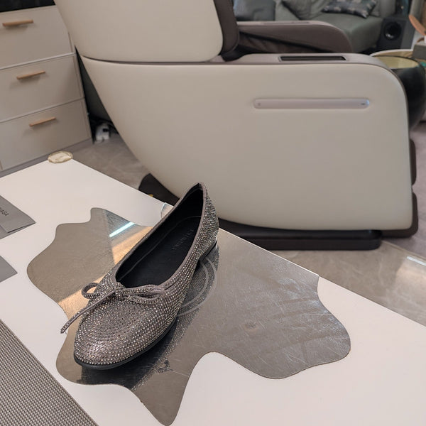 Balen 25 bow ballet flat attached rhinestones in grey calfskin 184484