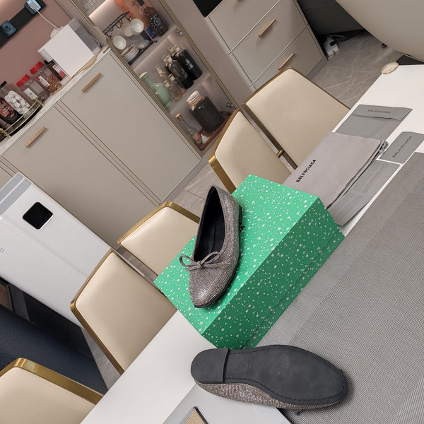 Balen 25 bow ballet flat attached rhinestones in grey calfskin 184484