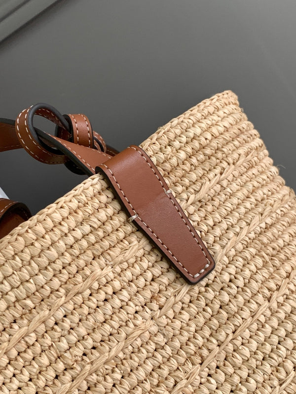 teen supple classic panier 21cm raffia brown calfskin