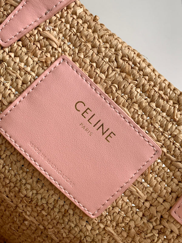 teen supple classic basket 21cm rafia rosa vitello