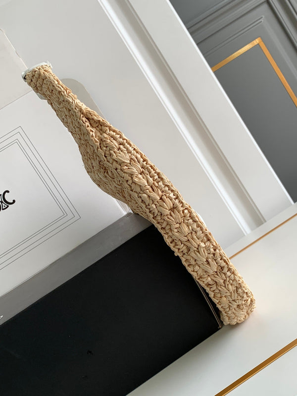 celin classic panier 33cm hobo bag raffia and white calfskin