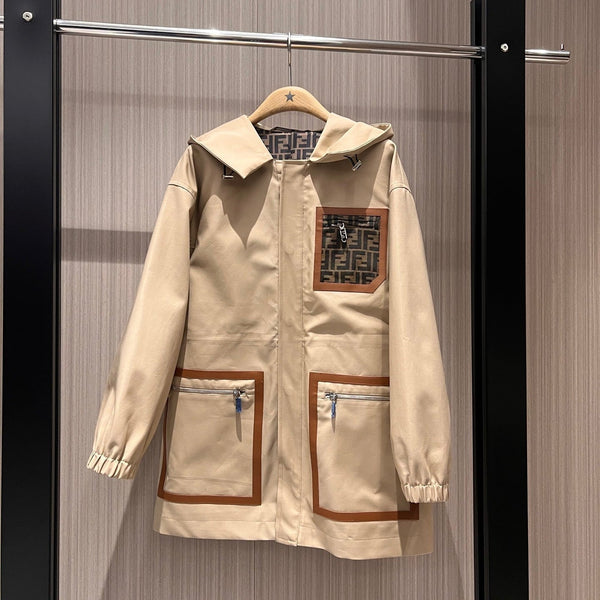 Fendi Hooded Windbreaker Jacket Beige Cotton