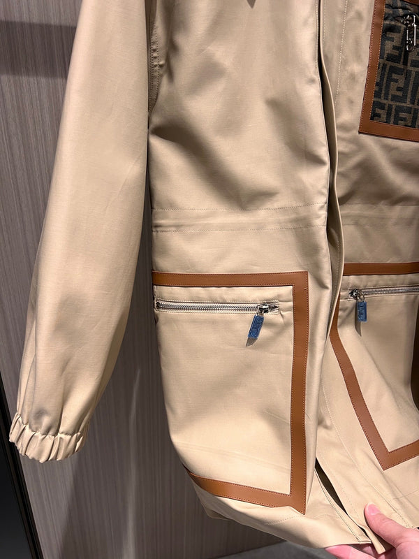 Fendi Hooded Windbreaker Jacket Beige Cotton