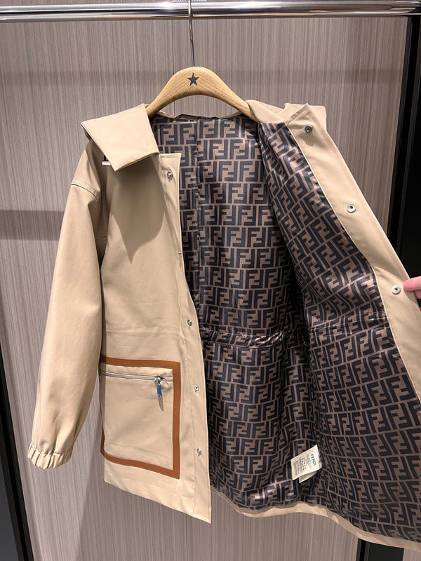 Fendi Hooded Windbreaker Jacket Beige Cotton