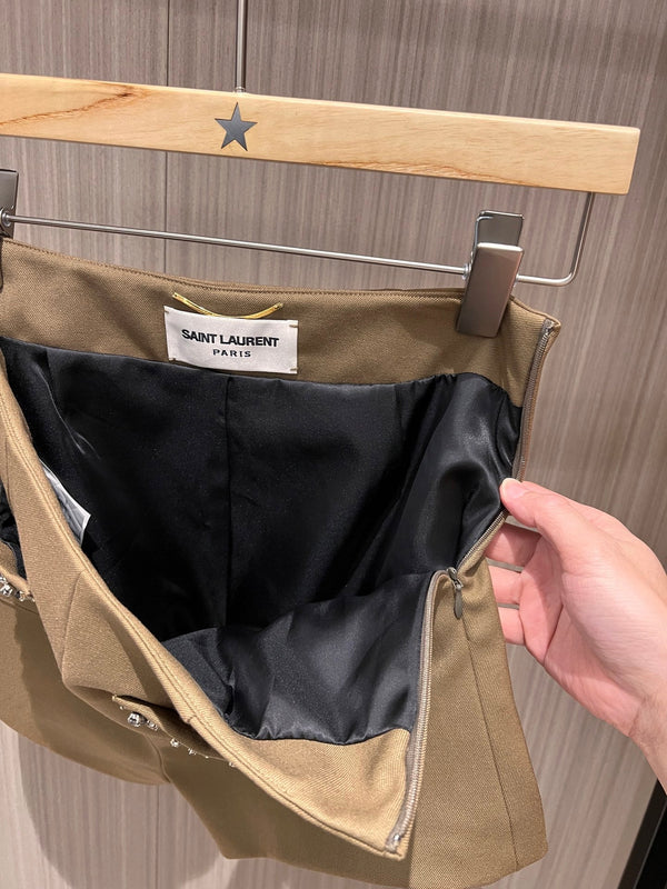 YSL Rhinestone Double Pocket Suit Shorts Light Beige Wool Polyester Rayon