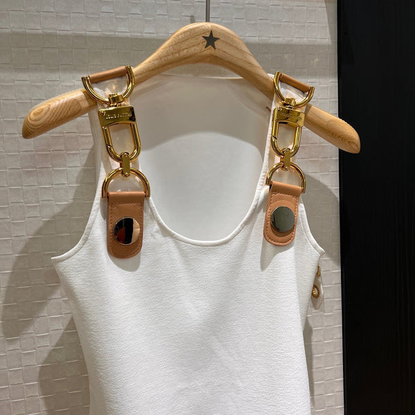 LV Metal Buckle Decorated Camisole Shirt White Cotton
