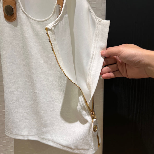 LV Metal Buckle Decorated Camisole Shirt White Cotton