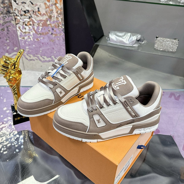 Sneaker LV Trainer Marrone Grigio Pelle di Vacchetta