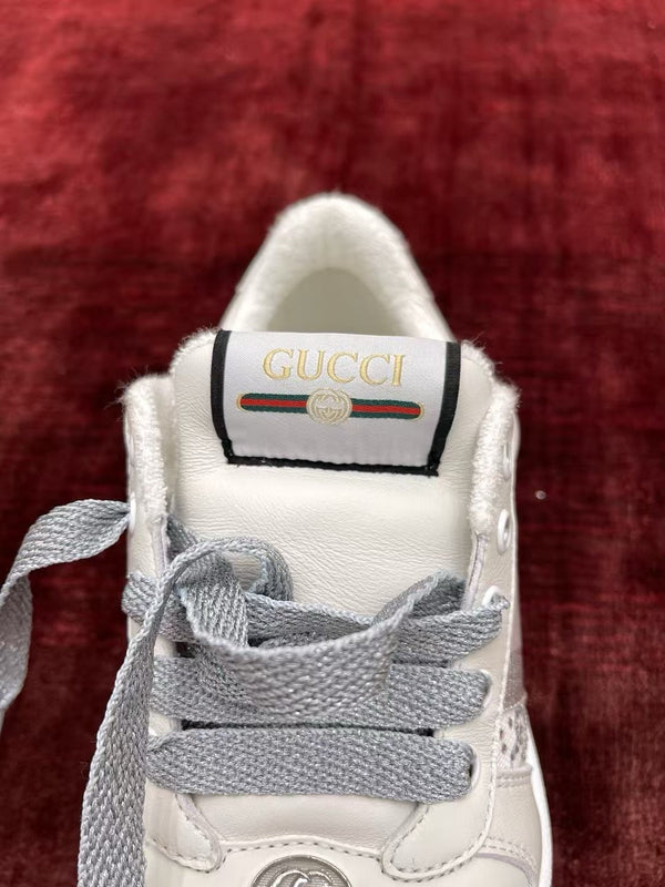 GG Screener Trainer Sneakers White Light Grey Cowhide Frabic 502168