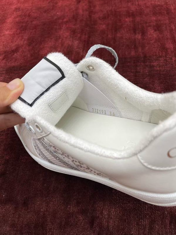 GG Screener Trainer Sneakers White Light Grey Cowhide Frabic 502168