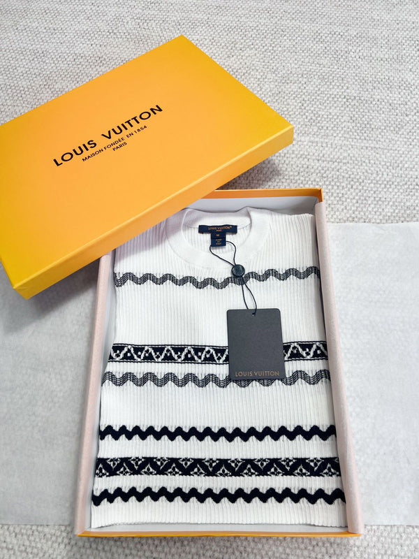 LV 25 Pattern T-shirt White Black Cotton