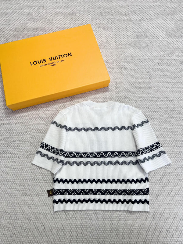 LV 25 Pattern T-shirt White Black Cotton