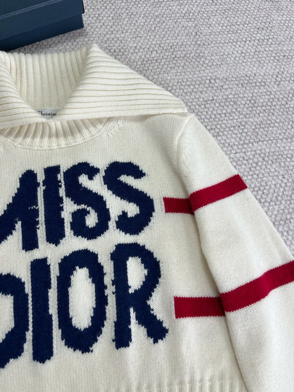 Maglione a collo alto CD Bianco Blu Rosso Lana Cashmere