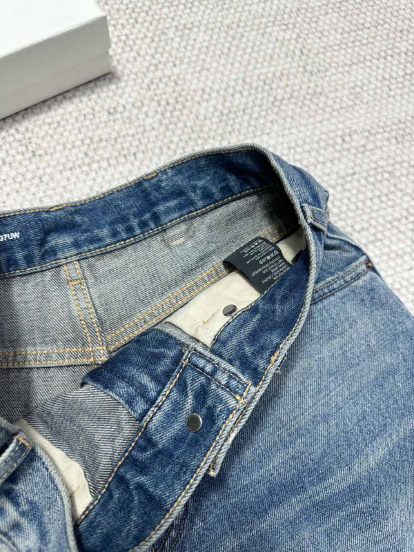 Jeans a gamba larga Celine in cotone azzurro