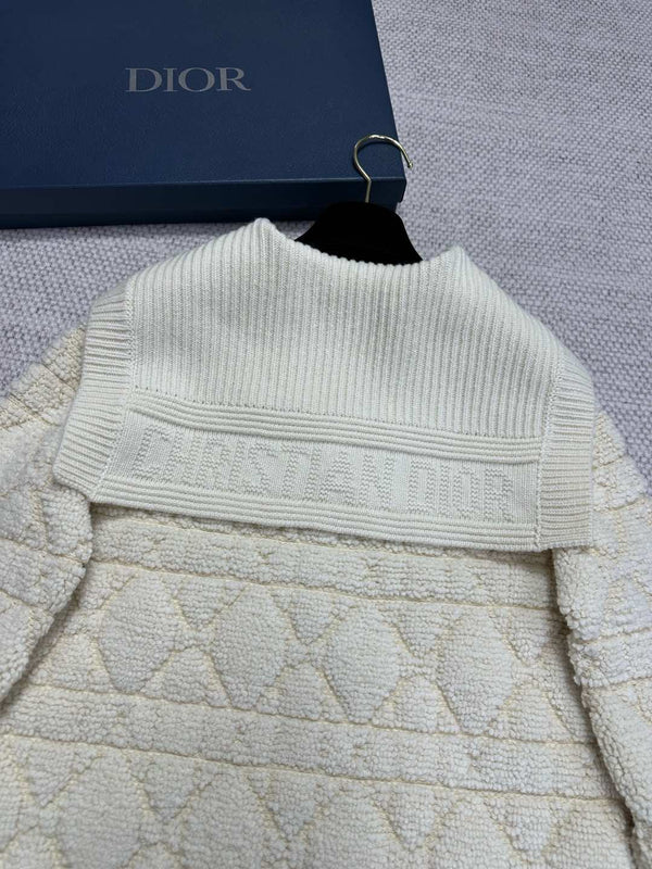 CD Plaid Knitted Jacket White Wool