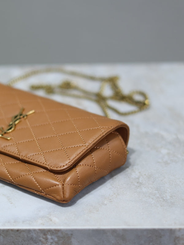 Prada Gaby Phone Bag 19cm Light Brown Quilted Leather GHW