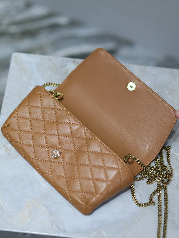 Prada Gaby Phone Bag 19cm Light Brown Quilted Leather GHW