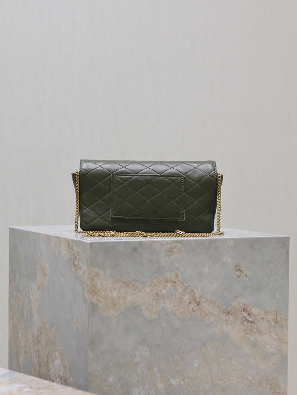 Prada Gaby Phone Bag 19cm Olive Green Quilted Leather