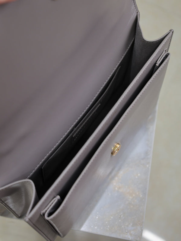 Borse YSL Sunset 25cm in pelle di vacchetta grigia