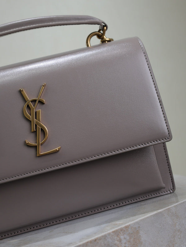 Borse YSL Sunset 25cm in pelle di vacchetta grigia