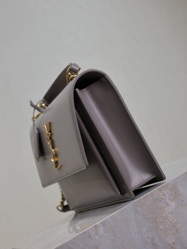 Borse YSL Sunset 25cm in pelle di vacchetta grigia