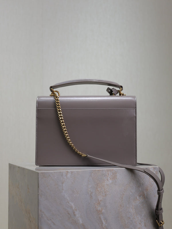 Borse YSL Sunset 25cm in pelle di vacchetta grigia