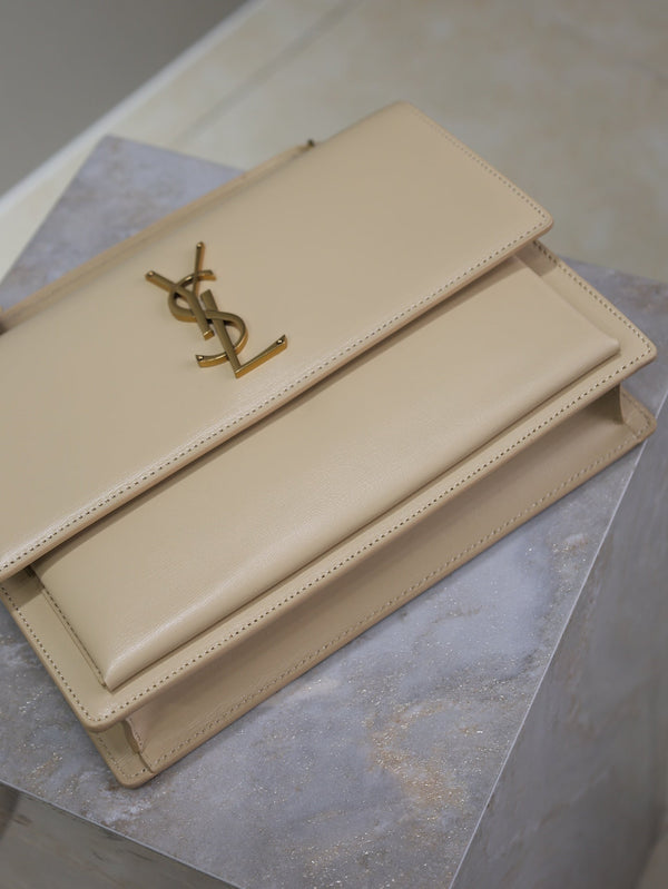 YSL Sunset Handbags 25cm Beige Pelle di vacchetta