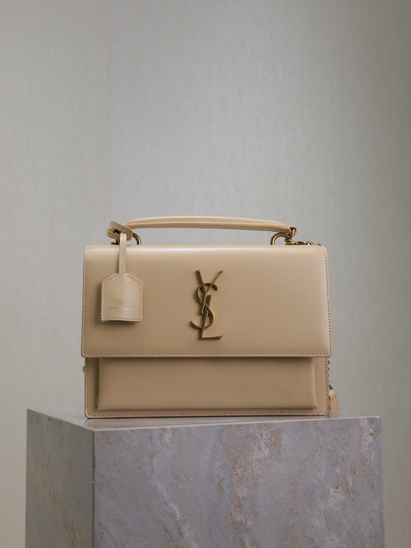 YSL Sunset Handbags 25cm Beige Pelle di vacchetta
