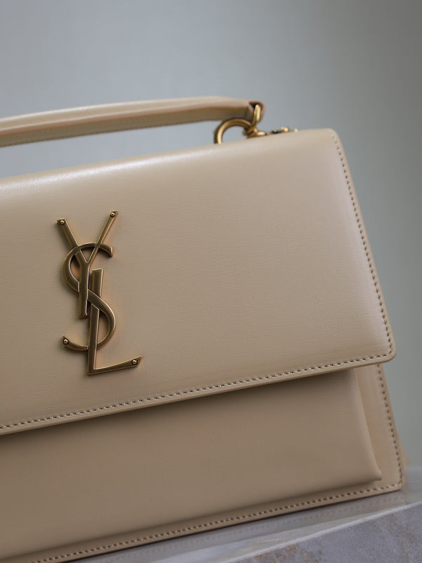 YSL Sunset Handbags 25cm Beige Pelle di vacchetta