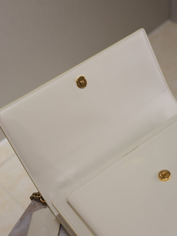 Borse YSL Sunset 25cm in pelle di vacchetta bianca