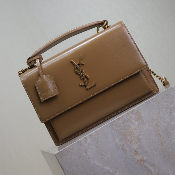 YSL Sunset Handbags 25cm Brown Cowhide