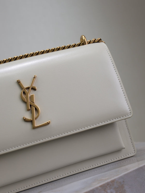 YSL Medium Sunset Shoulder Bag 22cm White Cowhide