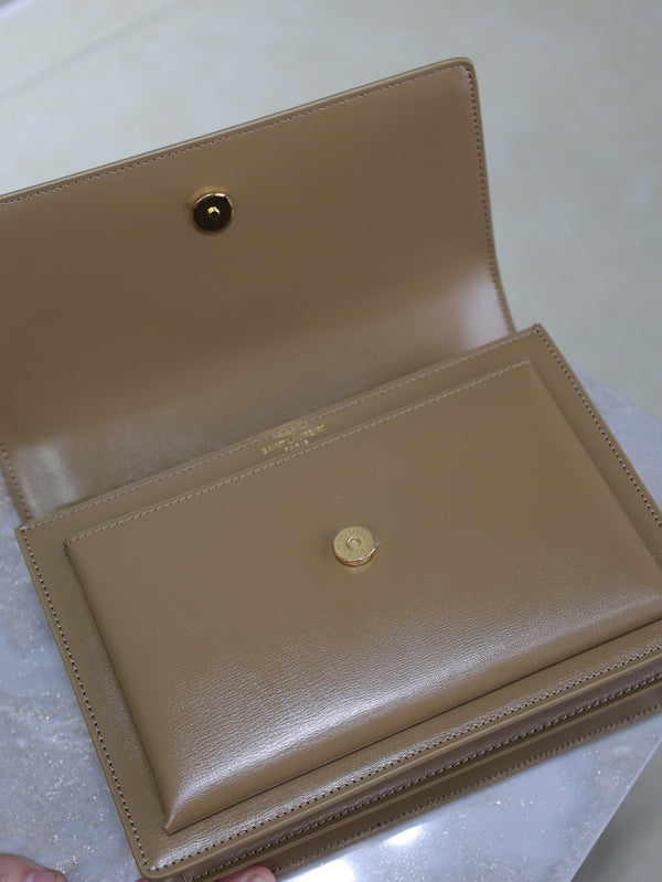 YSL Medium Sunset Shoulder Bag 22cm Brown Cowhide GHW